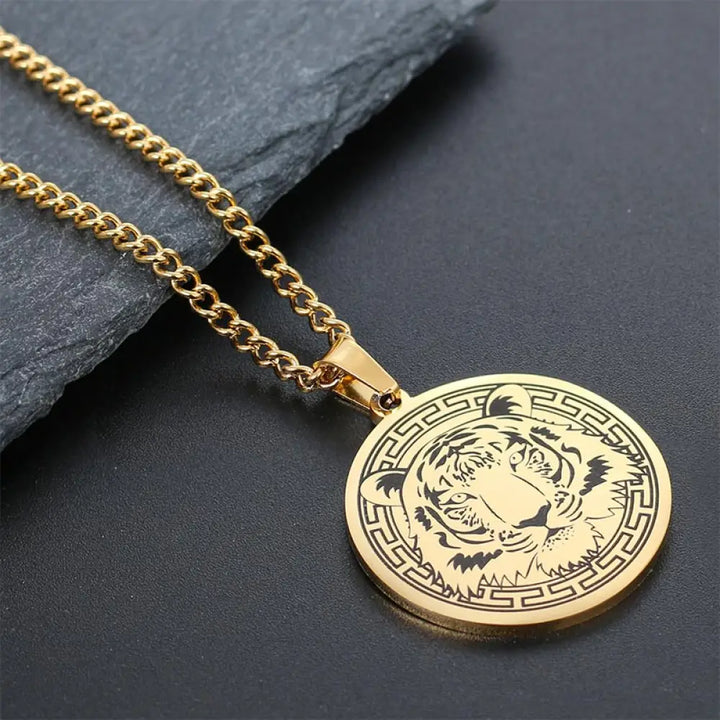 Buddha Stones Animal Titanium Steel Chain Necklace Protection Pendant - BWOOOH - Gold Tiger - Necklaces &amp; Pendants