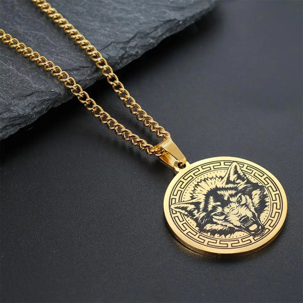 Buddha Stones Animal Titanium Steel Chain Necklace Protection Pendant - BWOOOH - Gold Wolf - Necklaces &amp; Pendants