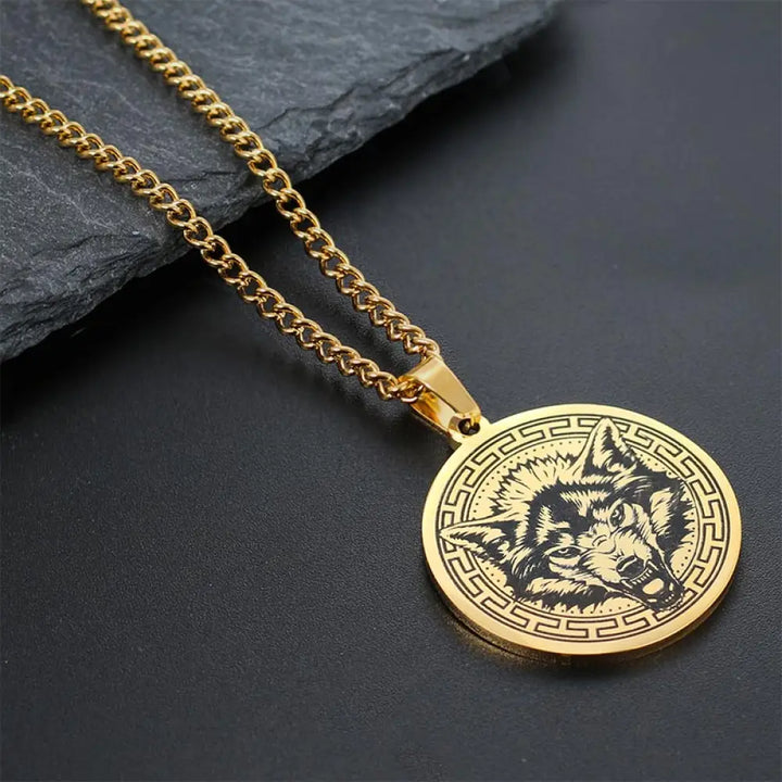 Buddha Stones Animal Titanium Steel Chain Necklace Protection Pendant - BWOOOH - Gold Wolf - Necklaces &amp; Pendants