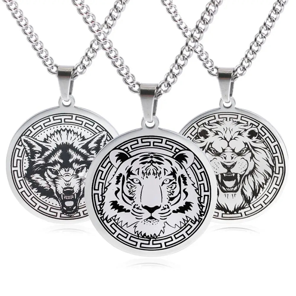 BWOOOH Animal Titanium Steel Chain Necklace Protection Pendant — 30×33mm titanium pendant for cellular ionization and guardian protection