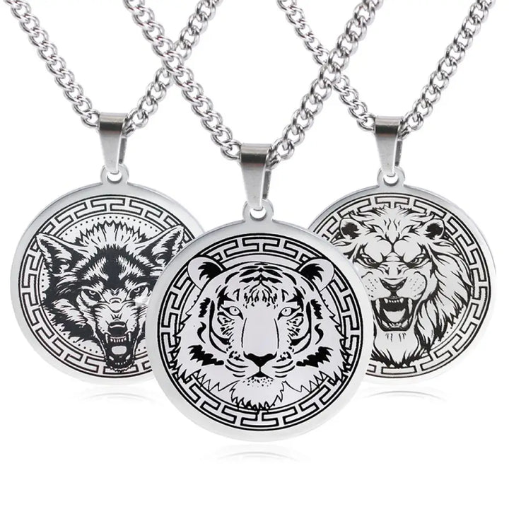 BWOOOH Animal Titanium Steel Chain Necklace Protection Pendant — 30×33mm titanium pendant for cellular ionization and guardian protection