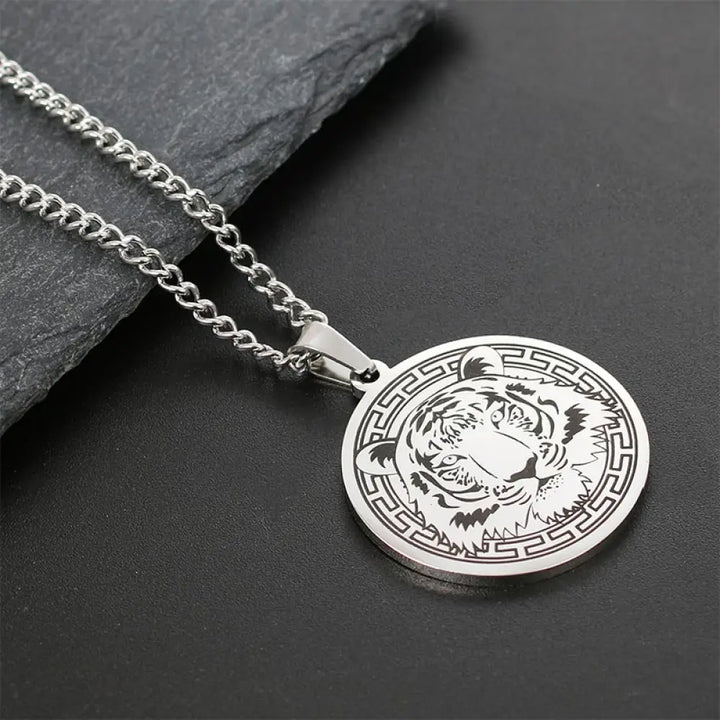 Buddha Stones Animal Titanium Steel Chain Necklace Protection Pendant - BWOOOH - Silver Tiger - Necklaces &amp; Pendants