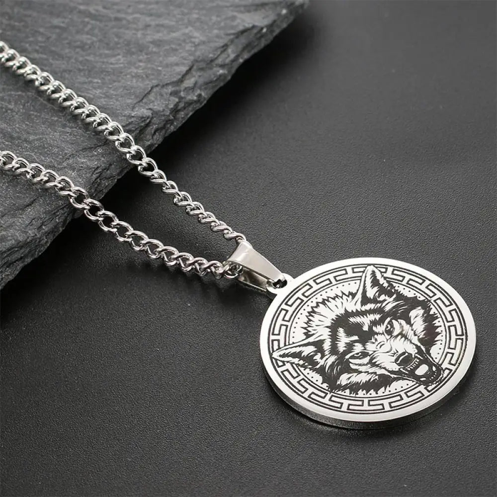 Buddha Stones Animal Titanium Steel Chain Necklace Protection Pendant - BWOOOH - Silver Wolf - Necklaces &amp; Pendants