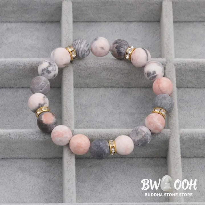 Buddha Stones Anxiety Stress Healing Crystal Zebra Jasper Bead Bracelet - BWOOOH - 0.39 IN (10mm) - Bracelet