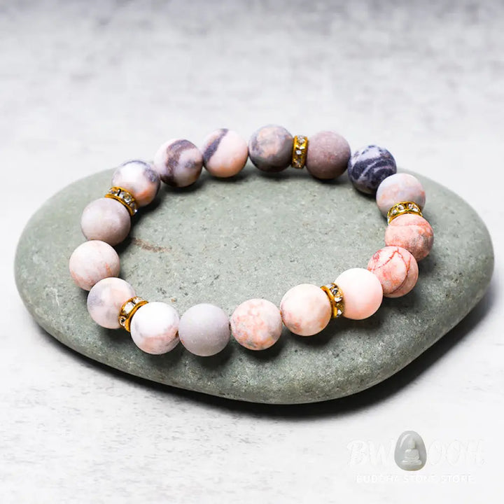 Buddha Stones Anxiety Stress Healing Crystal Zebra Jasper Bead Bracelet - BWOOOH - 0.39 IN (10mm) - Bracelet