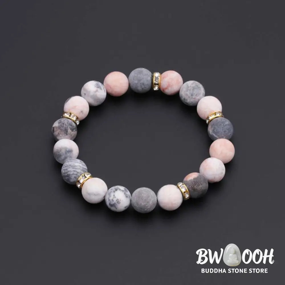 Buddha Stones Anxiety Stress Healing Crystal Zebra Jasper Bead Bracelet - BWOOOH - 0.39 IN (10mm) - Bracelet