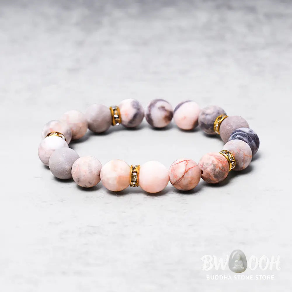 Buddha Stones Anxiety Stress Healing Crystal Zebra Jasper Bead Bracelet - BWOOOH - 0.39 IN (10mm) - Bracelet