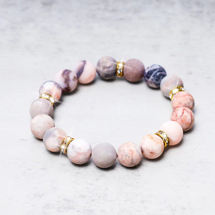 Buddha Stones Anxiety Stress Healing Crystal Zebra Jasper Bead Bracelet - BWOOOH - 0.39 IN (10mm) - Bracelet