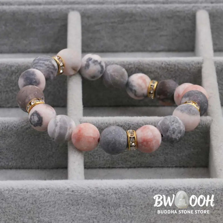 Buddha Stones Anxiety Stress Healing Crystal Zebra Jasper Bead Bracelet - BWOOOH - 0.39 IN (10mm) - Bracelet
