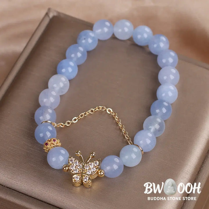 Buddha Stones Aquamarine Butterfly Serenity Bracelet - BWOOOH - Aquamarine(Wrist Circumference: 14-16cm) - Bracelet