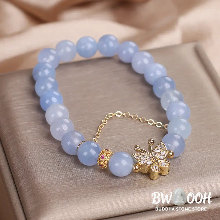 Buddha Stones Aquamarine Butterfly Serenity Bracelet - BWOOOH - Aquamarine(Wrist Circumference: 14-16cm) - Bracelet