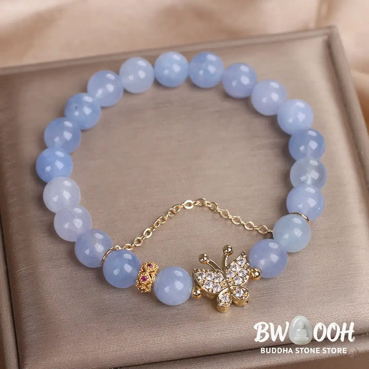 Buddha Stones Aquamarine Butterfly Serenity Bracelet - BWOOOH - Aquamarine(Wrist Circumference: 14-16cm) - Bracelet