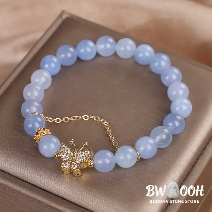 Buddha Stones Aquamarine Butterfly Serenity Bracelet - BWOOOH - Aquamarine(Wrist Circumference: 14-16cm) - Bracelet