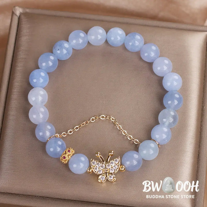 Buddha Stones Aquamarine Butterfly Serenity Bracelet - BWOOOH - Aquamarine(Wrist Circumference: 14-16cm) - Bracelet