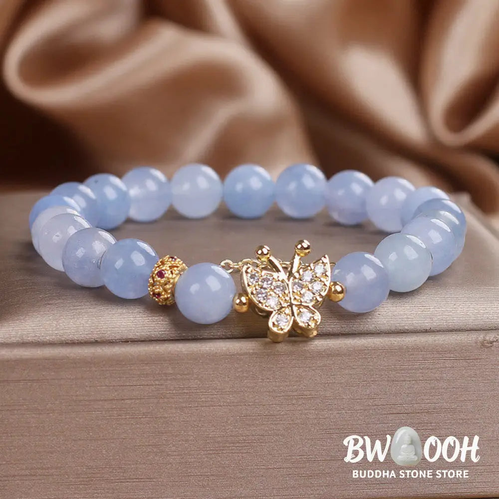 Buddha Stones Aquamarine Butterfly Serenity Bracelet - BWOOOH - Aquamarine(Wrist Circumference: 14-16cm) - Bracelet
