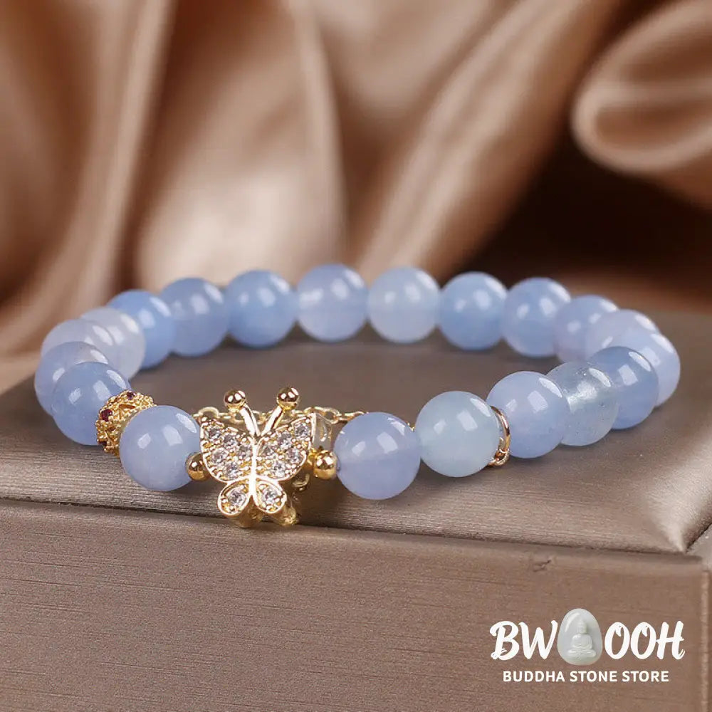 Buddha Stones Aquamarine Butterfly Serenity Bracelet - BWOOOH - Aquamarine(Wrist Circumference: 14-16cm) - Bracelet