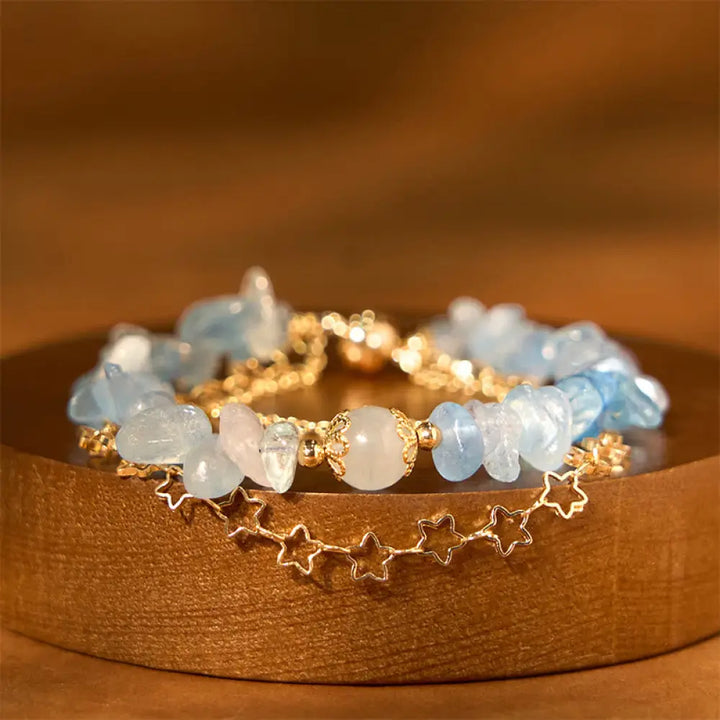 BWOOOH Aquamarine Gravel Design Star Healing Magnetic Buckle Bracelet - BWOOOH - Aquamarine(Wrist Circumference: