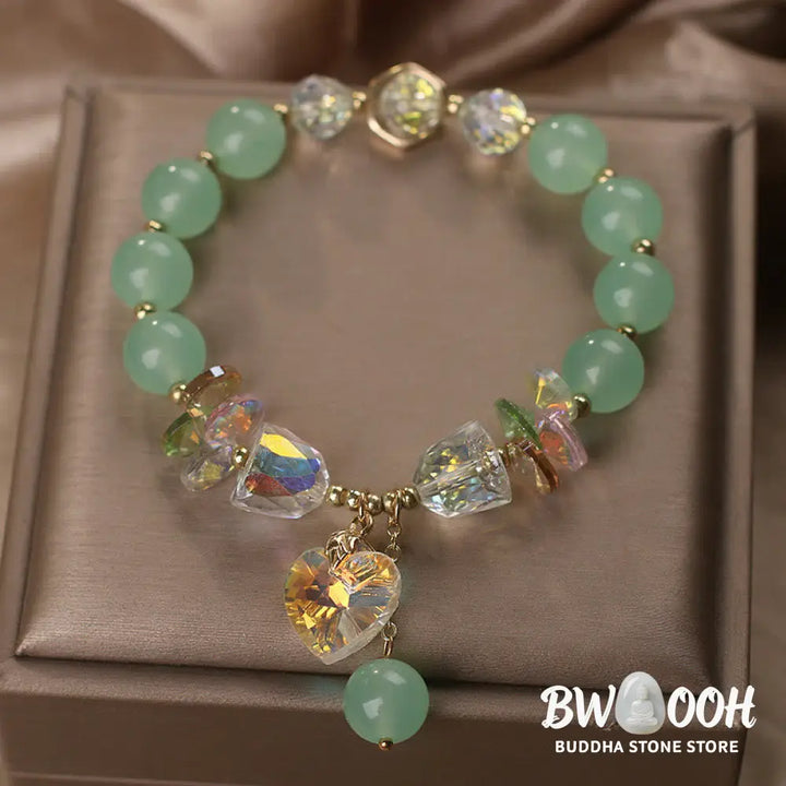 Buddha Stones Aquamarine Green Crystal Love Heart Charm Healing Bracelet - BWOOOH - Bracelet