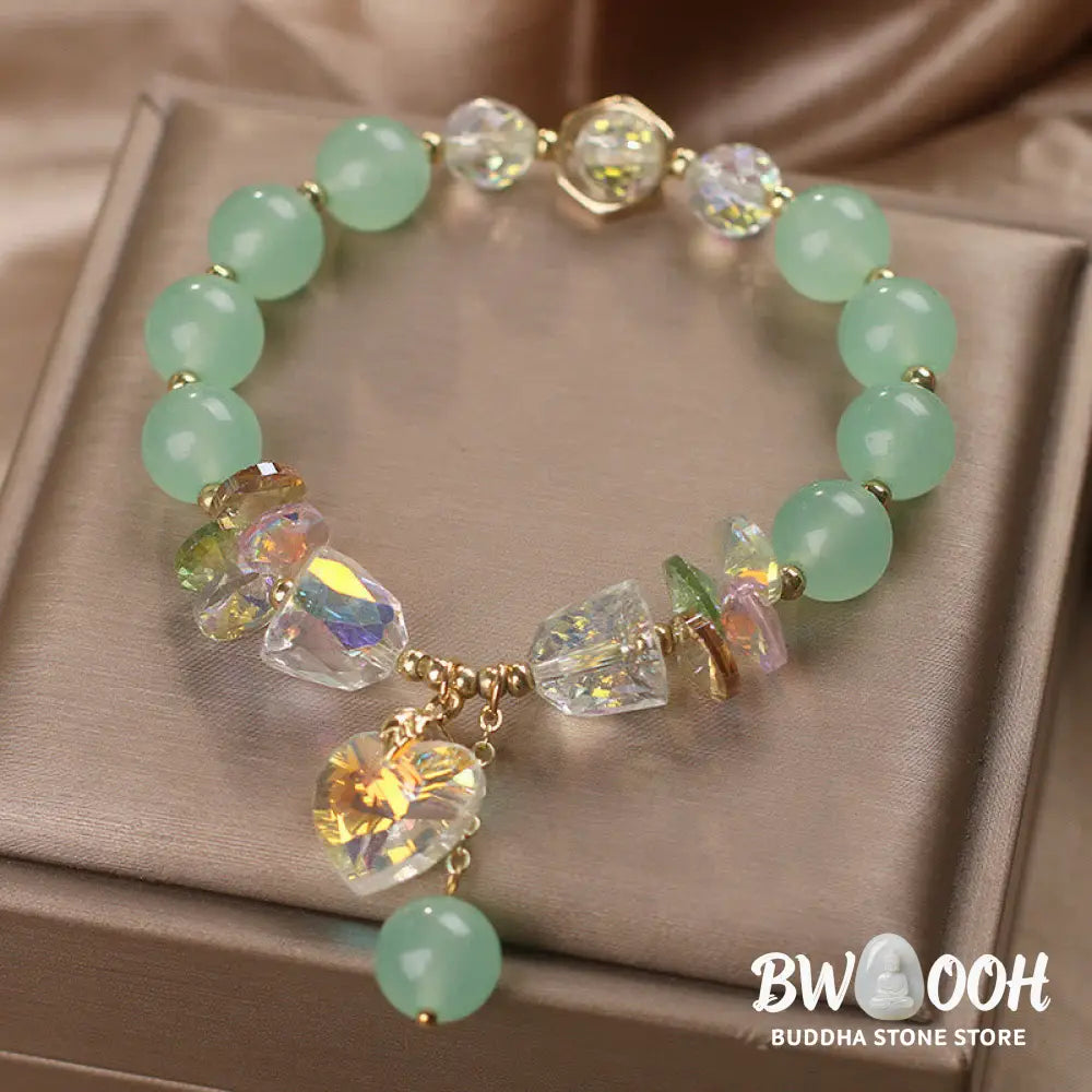 Buddha Stones Aquamarine Green Crystal Love Heart Charm Healing Bracelet - BWOOOH - Bracelet