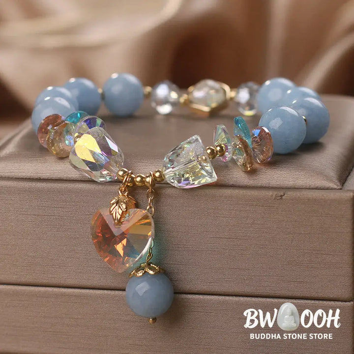 Buddha Stones Aquamarine Green Crystal Love Heart Charm Healing Bracelet - BWOOOH - Bracelet