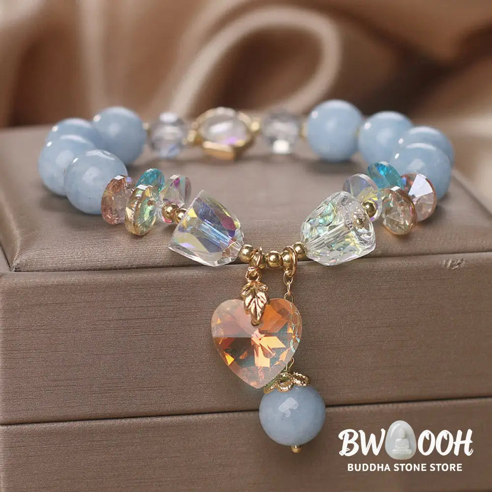 Buddha Stones Aquamarine Green Crystal Love Heart Charm Healing Bracelet - BWOOOH - Bracelet