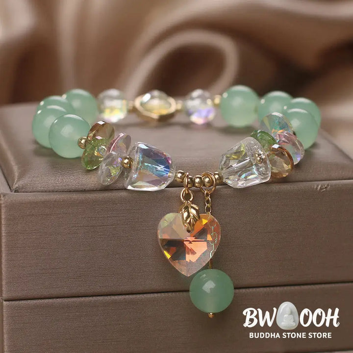 Buddha Stones Aquamarine Green Crystal Love Heart Charm Healing Bracelet - BWOOOH - Bracelet
