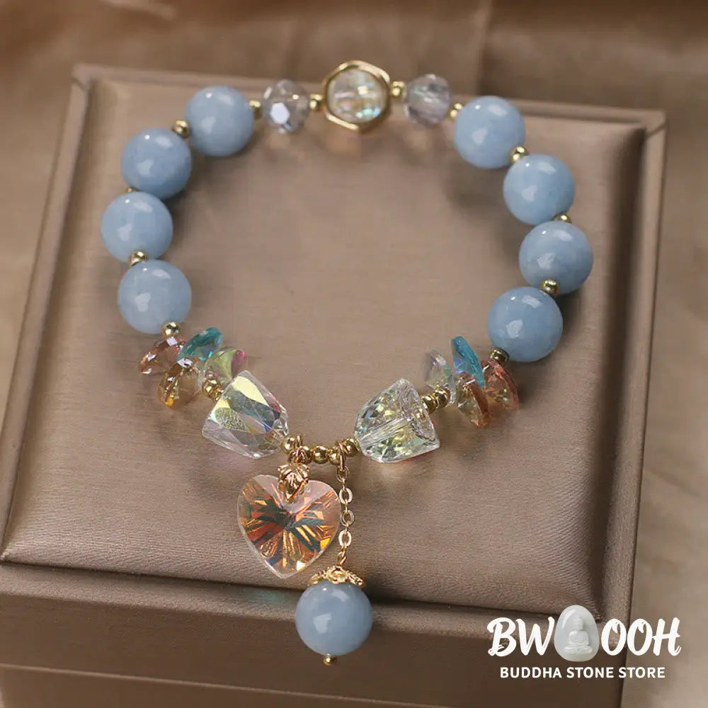 Buddha Stones Aquamarine Green Crystal Love Heart Charm Healing Bracelet - BWOOOH - Bracelet