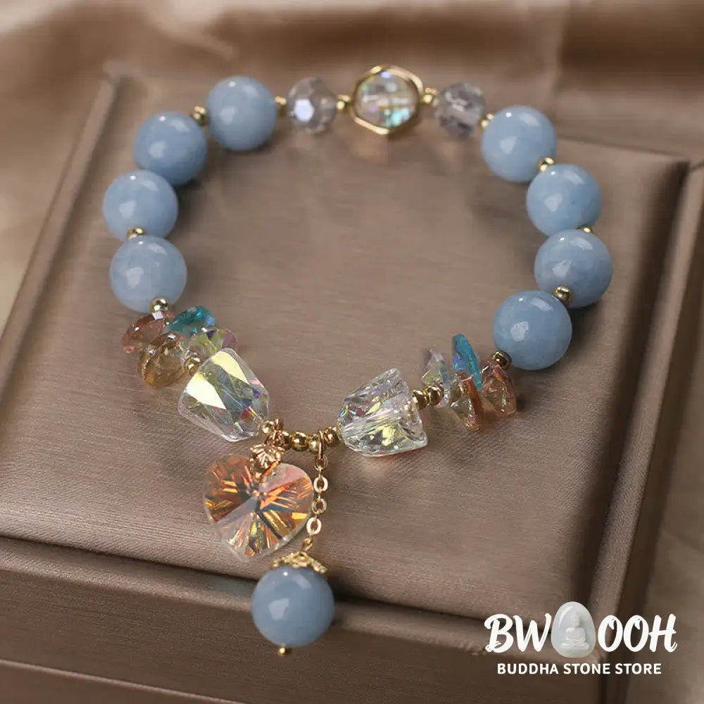 Buddha Stones Aquamarine Green Crystal Love Heart Charm Healing Bracelet - BWOOOH - Bracelet