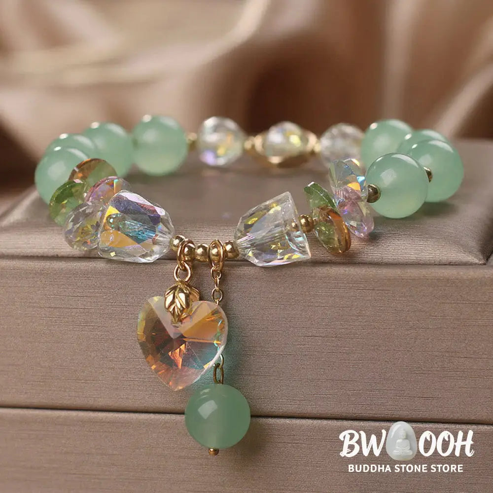 Buddha Stones Aquamarine Green Crystal Love Heart Charm Healing Bracelet - BWOOOH - Bracelet