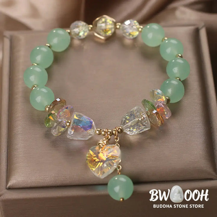 Buddha Stones Aquamarine Green Crystal Love Heart Charm Healing Bracelet - BWOOOH - Bracelet