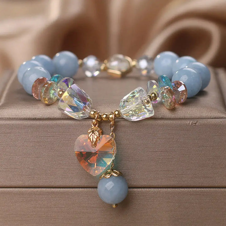 BWOOOH Aquamarine Green Crystal Love Heart Charm Healing Bracelet - BWOOOH - Aquamarine(Wrist Circumference: