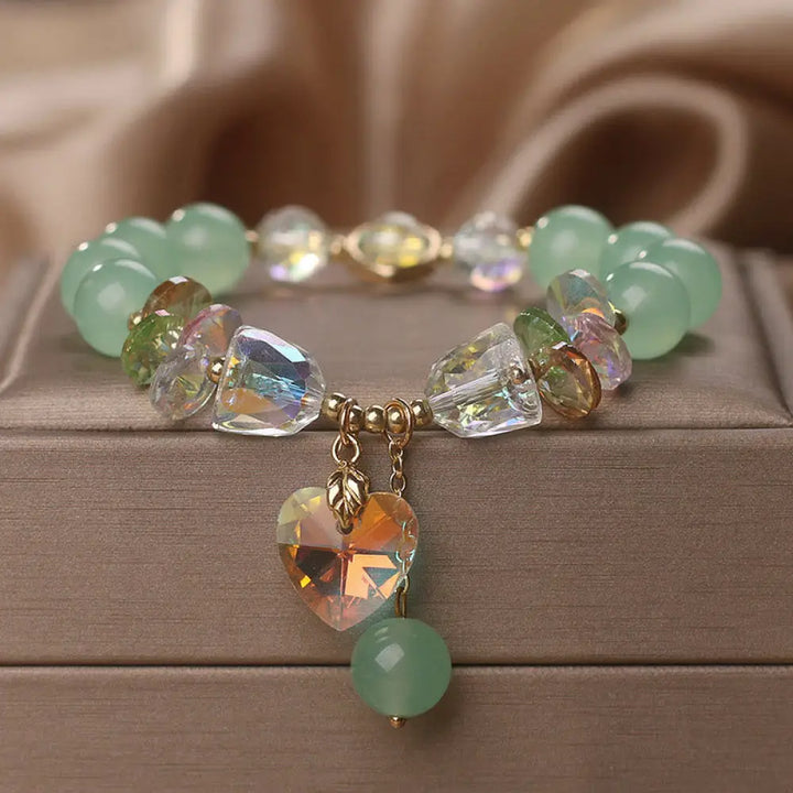 Buddha Stones Aquamarine Green Crystal Love Heart Charm Healing Bracelet - BWOOOH - Green Crystal(Wrist Circumference: