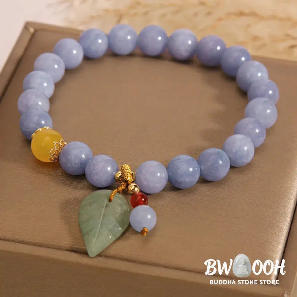Buddha Stones Aquamarine Jade Leaf Healing Charm Bracelet - Aquamarine(Peace♥Serenity) - Bracelet