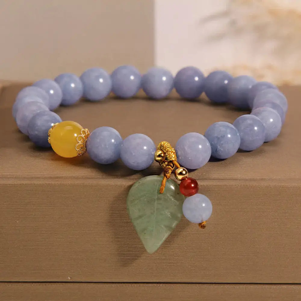Buddha Stones Aquamarine Jade Leaf Healing Charm Bracelet - Aquamarine(Peace♥Serenity) - Bracelet