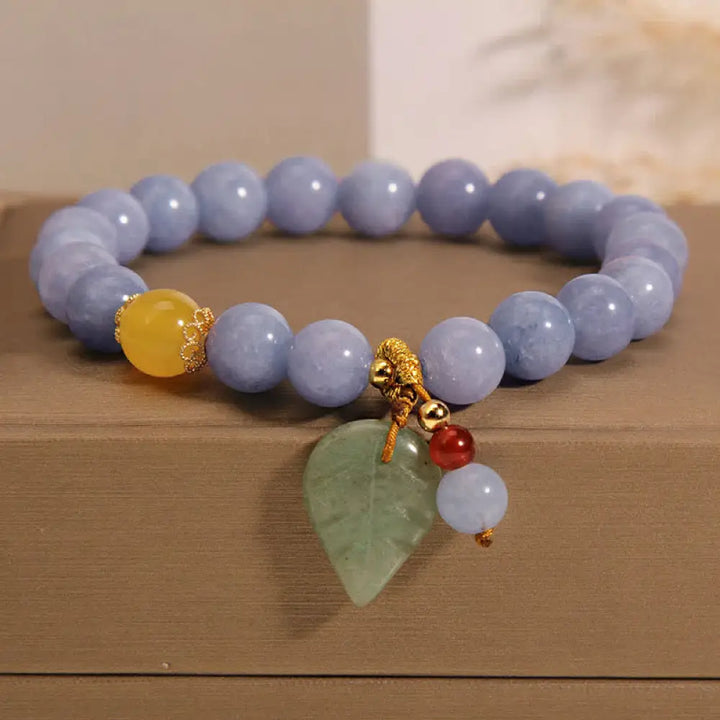 Buddha Stones Aquamarine Jade Leaf Healing Charm Bracelet - Aquamarine(Peace♥Serenity) - Bracelet