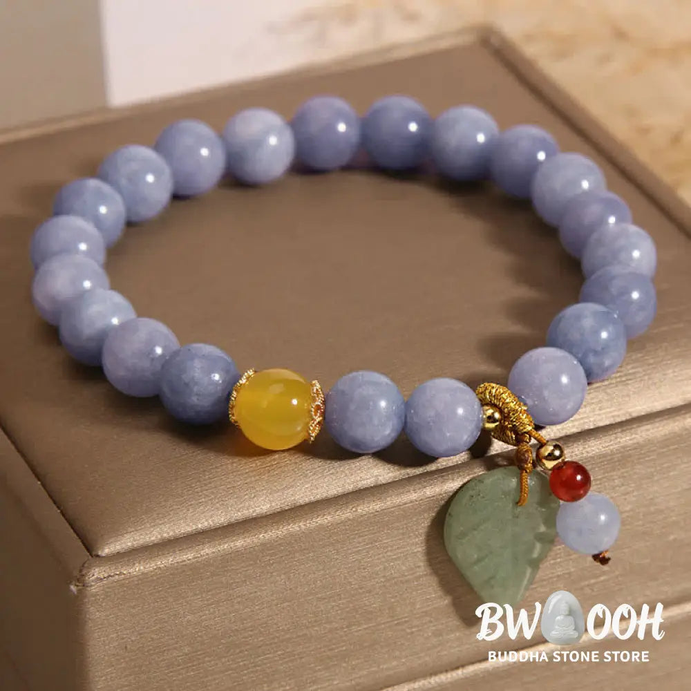 Buddha Stones Aquamarine Jade Leaf Healing Charm Bracelet - Aquamarine(Peace♥Serenity) - Bracelet