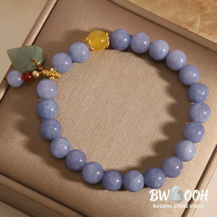 Buddha Stones Aquamarine Jade Leaf Healing Charm Bracelet - Aquamarine(Peace♥Serenity) - Bracelet
