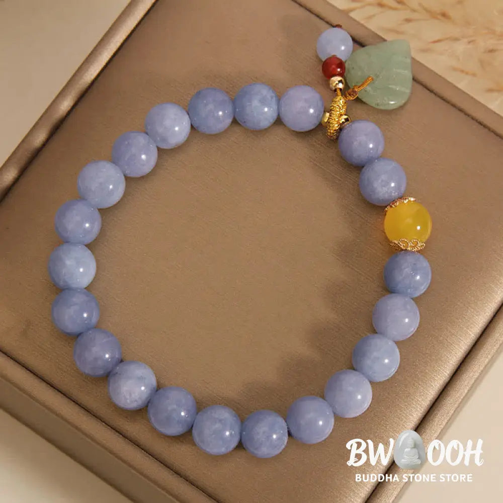 Buddha Stones Aquamarine Jade Leaf Healing Charm Bracelet - Aquamarine(Peace♥Serenity) - Bracelet