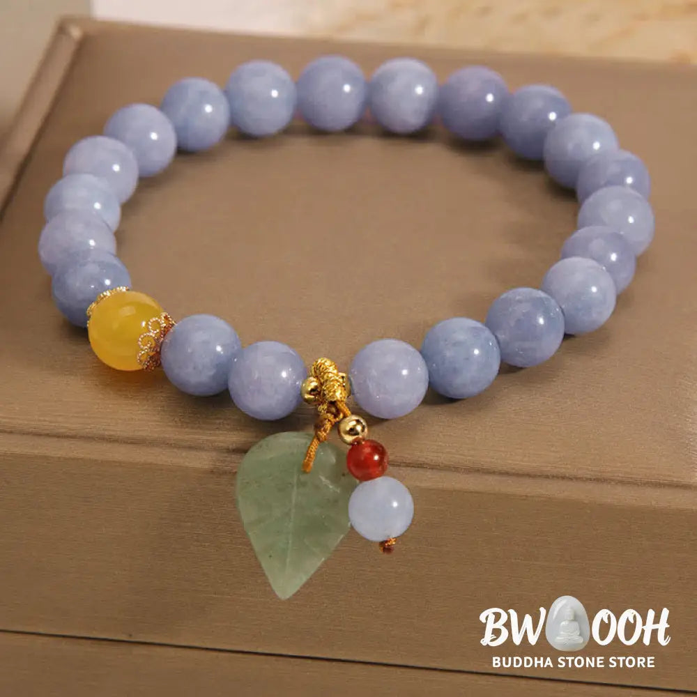 Buddha Stones Aquamarine Jade Leaf Healing Charm Bracelet - Aquamarine(Peace♥Serenity) - Bracelet