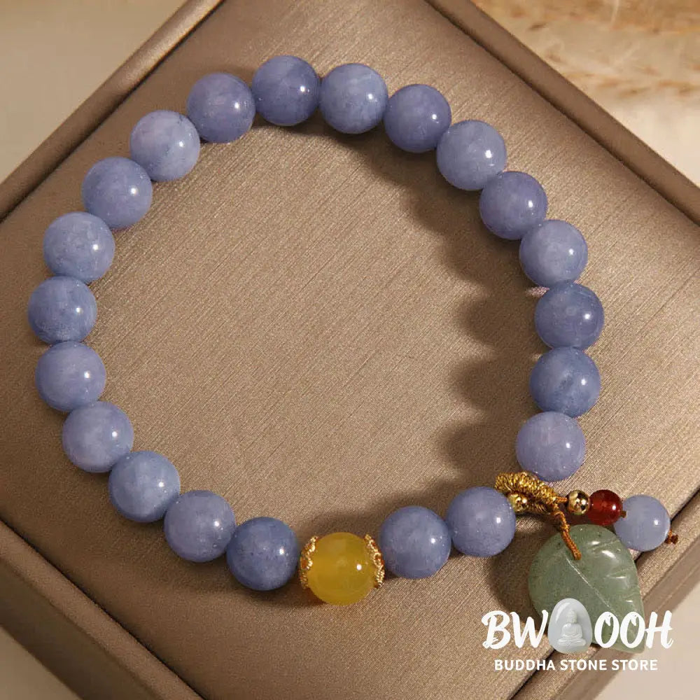 Buddha Stones Aquamarine Jade Leaf Healing Charm Bracelet - Aquamarine(Peace♥Serenity) - Bracelet