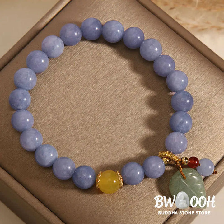 Buddha Stones Aquamarine Jade Leaf Healing Charm Bracelet - Aquamarine(Peace♥Serenity) - Bracelet