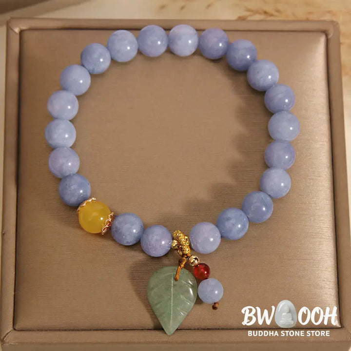 Buddha Stones Aquamarine Jade Leaf Healing Charm Bracelet - Aquamarine(Peace♥Serenity) - Bracelet