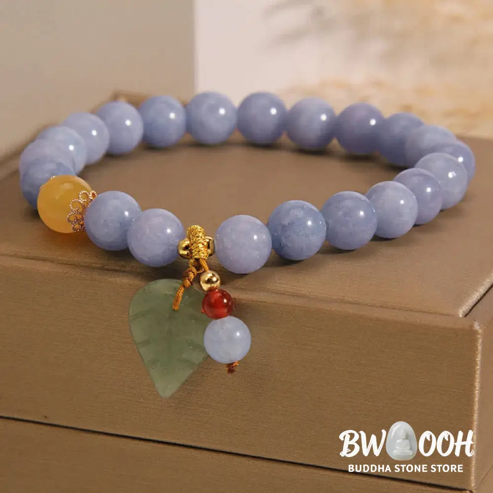 Buddha Stones Aquamarine Jade Leaf Healing Charm Bracelet - Aquamarine(Peace♥Serenity) - Bracelet