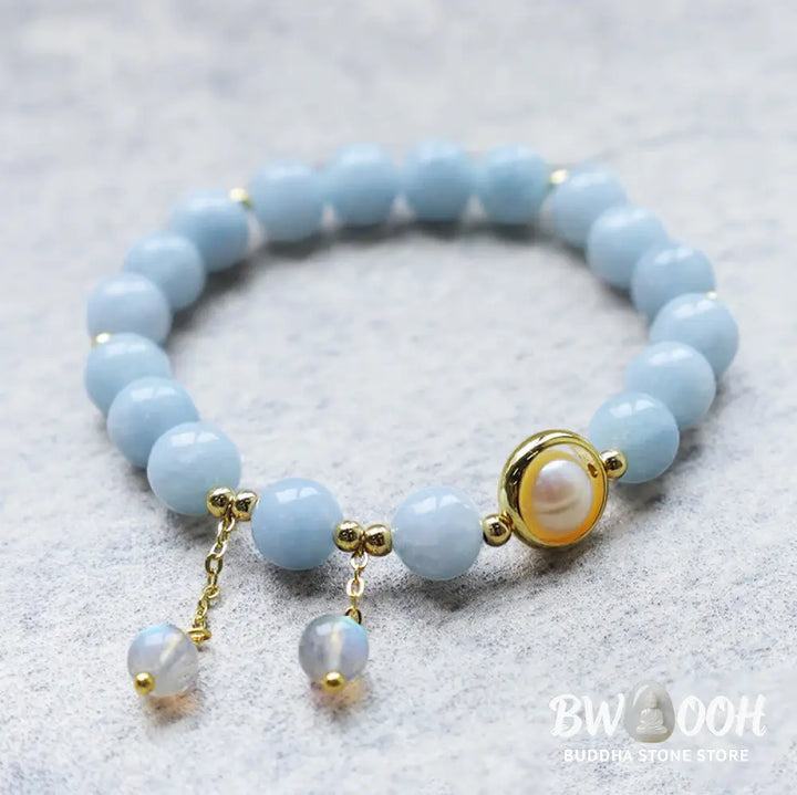 Buddha Stones Aquamarine Pearl Healing Moonstone Beads Charm Bracelet - BWOOOH - Aquamarine - Bracelet