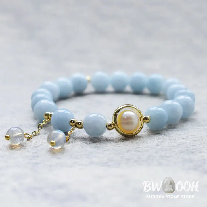 Buddha Stones Aquamarine Pearl Healing Moonstone Beads Charm Bracelet - BWOOOH - Aquamarine - Bracelet