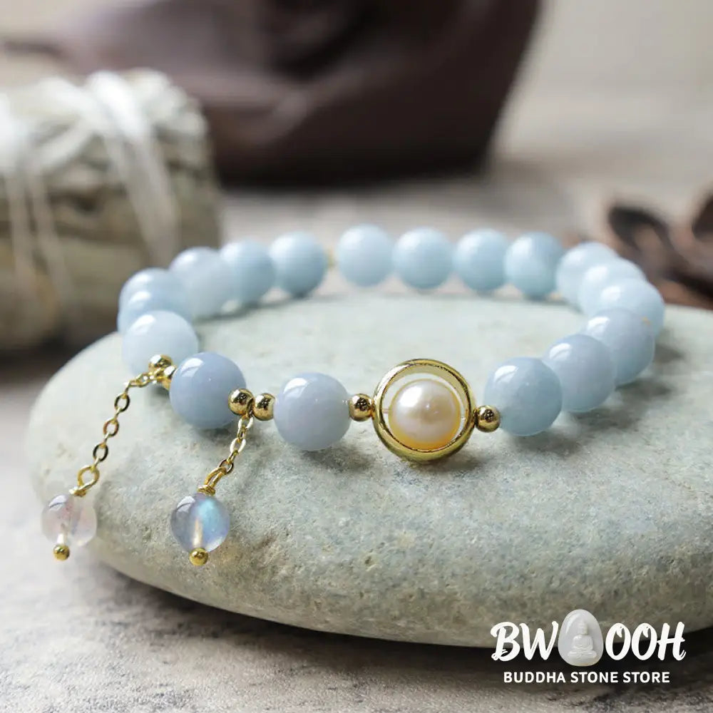 Buddha Stones Aquamarine Pearl Healing Moonstone Beads Charm Bracelet - BWOOOH - Aquamarine - Bracelet