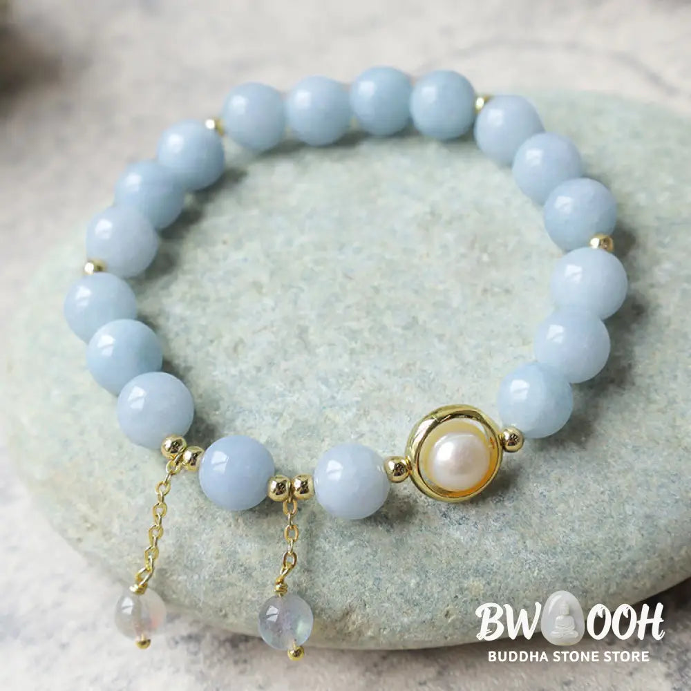 Buddha Stones Aquamarine Pearl Healing Moonstone Beads Charm Bracelet - BWOOOH - Aquamarine - Bracelet