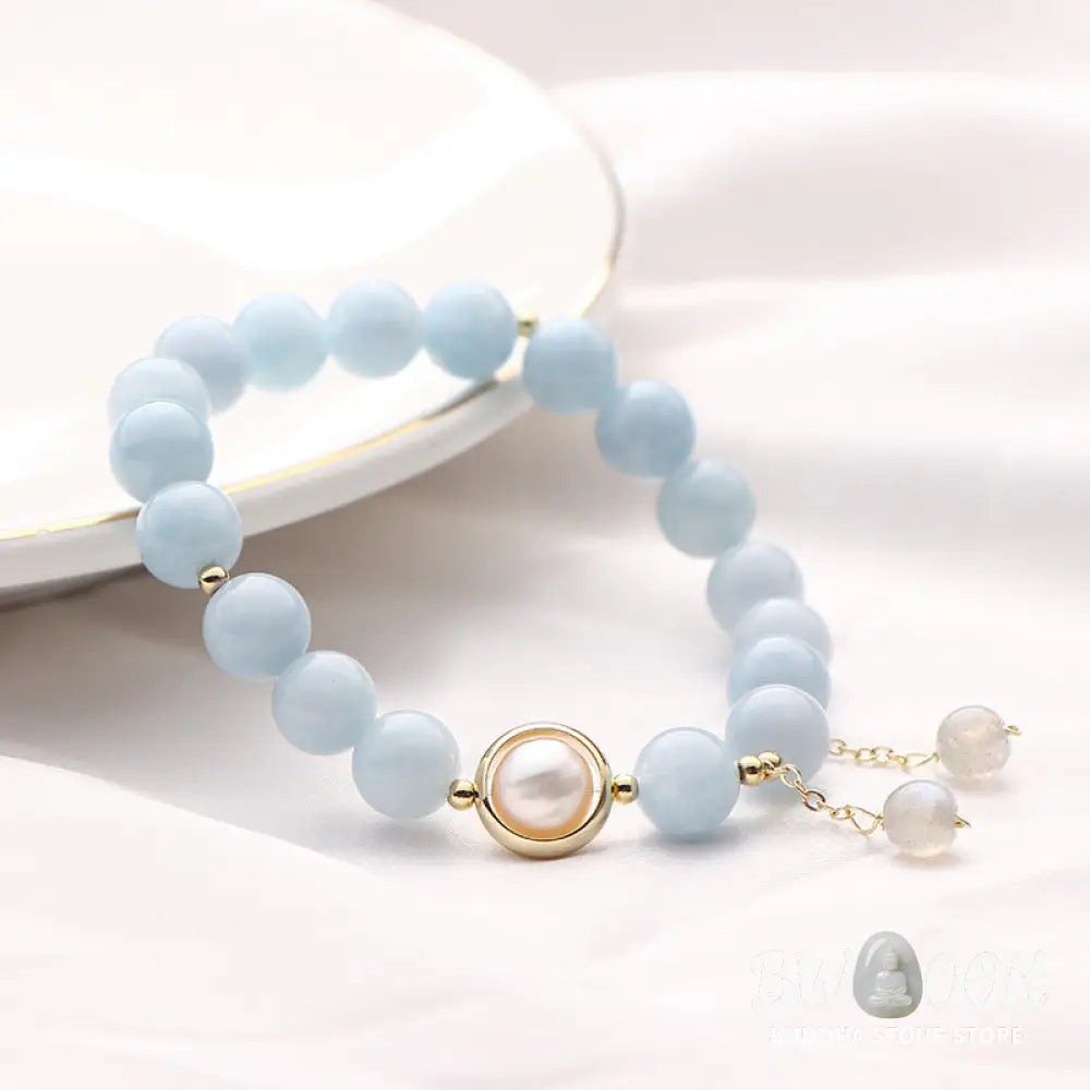 Buddha Stones Aquamarine Pearl Healing Moonstone Beads Charm Bracelet - BWOOOH - Aquamarine - Bracelet