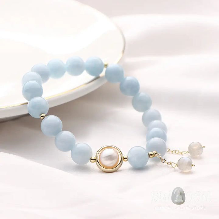 Buddha Stones Aquamarine Pearl Healing Moonstone Beads Charm Bracelet - BWOOOH - Aquamarine - Bracelet