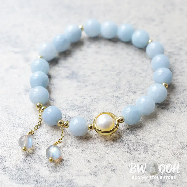 Buddha Stones Aquamarine Pearl Healing Moonstone Beads Charm Bracelet - BWOOOH - Aquamarine - Bracelet